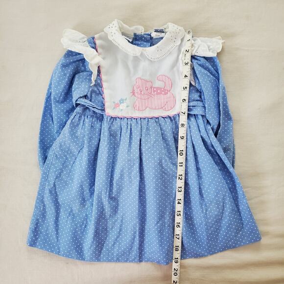 Vintage Kitty Blue Dotted Dress 3t - Picture 2 of 5